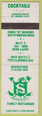 Matchbook Cover - Salvatore's Restaurant Anaheim CA