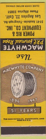 Matchbook Cover - Macwhyte Wire Rope Power Rig Los Angeles CA