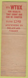 Matchbook Cover - WTUX Radio 1290 Wilmington DE