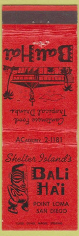 Matchbook Cover - Bali Hai Restaurant Point Loma San Diego CA TIKI
