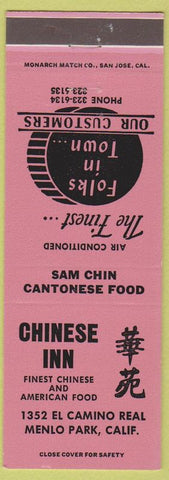 Matchbook Cover - Chinese Inn Restaurant Menlo Park CA
