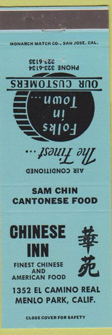 Matchbook Cover - Chinese Inn Restaurant Menlo Park CA teal