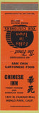 Matchbook Cover - Chinese Inn Restaurant Menlo Park CA orange