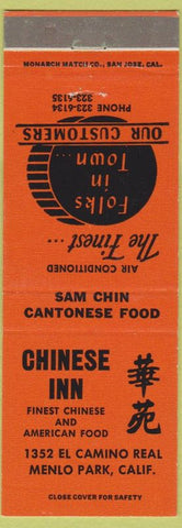 Matchbook Cover - Chinese Inn Restaurant Menlo Park CA orange