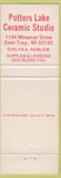 Matchbook Cover - Potters Lake Ceramic Studio East Troy WI Christmas