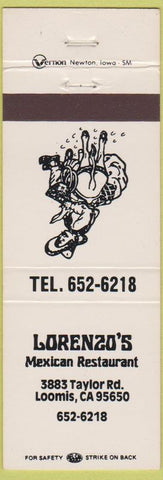 Matchbook Cover - Lorenzo's Mexican Restaurant Loomis CA
