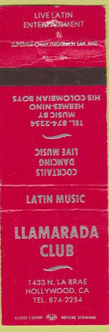 Matchbook Cover - Llamarada Club Hollywood CA