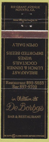Matchbook Cover - De Borba's Restaurant Novato CA