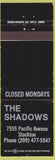 Matchbook Cover - The Shadows Stockton CA