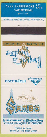 Matchbook Cover - Sambo French Restaurant Montreal QC