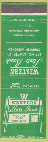 Matchbook Cover - Western State Bank Oshkosh WI