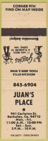 Matchbook Cover - Juan's Place Berkeley CA Mexican Food beige