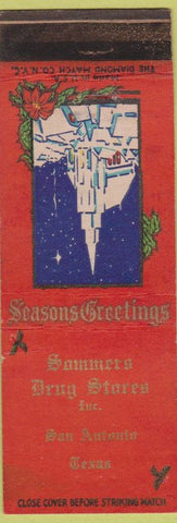 Matchbook Cover - Sommer's Drug Stores San Antonio TX Christmas WORN red