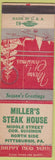 Matchbook Cover - Miller's Steak House Pittsburgh PA Christmas