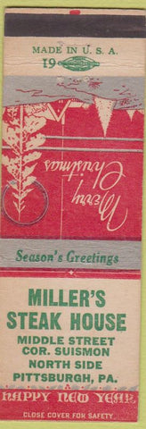 Matchbook Cover - Miller's Steak House Pittsburgh PA Christmas