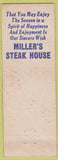 Matchbook Cover - Miller's Steak House Pittsburgh PA Christmas