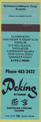 Matchbook Cover - Peking Restaurant Chinese Sacramento CA teal