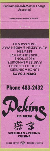 Matchbook Cover - Peking Restaurant Chinese Sacramento CA pink