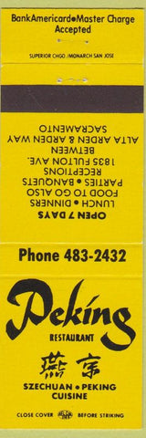 Matchbook Cover - Peking Restaurant Chinese Sacramento CA yellow
