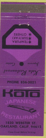 Matchbook Cover - Koto Japanese Restaurant Oakland CA purple