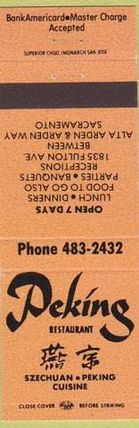 Matchbook Cover - Peking Restaurant Chinese Sacramento CA orange