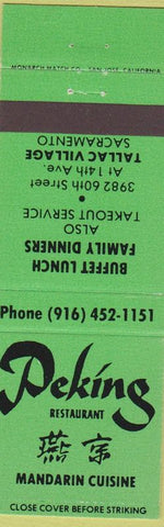 Matchbook Cover - Peking Restaurant Chinese Sacramento CA green