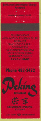 Matchbook Cover - Peking Restaurant Chinese Sacramento CA red