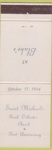 Matchbook Cover - Saint Michael's Greek Orthadox Church 1954