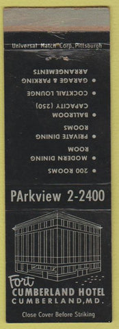 Matchbook Cover - Fort Cumberland Hotel Cumberland MD