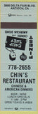 Matchbook Cover - Chin's Restaurant Antioch CA Chinese