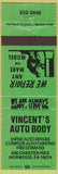 Matchbook Cover - Vincent's Auto Body Norwood PA