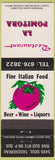 Matchbook Cover - La Pomitora Italian Restaurant Rive Sud Rte QC
