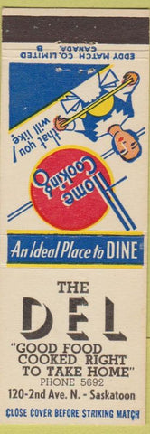 Matchbook Cover - The Del Restaurant girlie Saskatoon SK