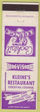 Matchbook Cover - Kleine's Restaurant Cenverville CA