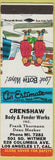 Matchbook Cover - Crenshaw Body Fender Works Los Angeles CA