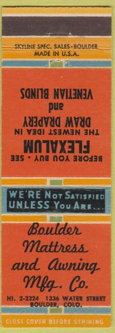 Matchbook Cover - Boulder Mattress and Awning CO 1956