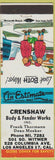 Matchbook Cover - Crenshaw Body Fender Works Los Angeles CA