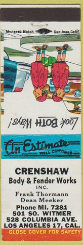 Matchbook Cover - Crenshaw Body Fender Works Los Angeles CA