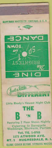 Matchbook Cover - BNB Club Hughesdale RI WEAR