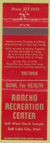 Matchbook Cover - Rancho Rec Center Salt Lake City UT Bowling