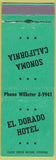 Matchbook Cover - El Dorado Hotel Sonoma CA green