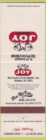 Matchbook Cover - Joy Dog Food Feeds Farm Supply Oakdale PA