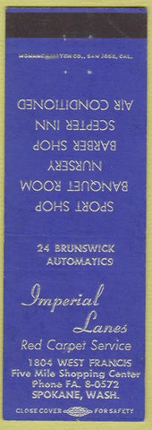 Matchbook Cover - Imperial Lanes Bowling Spokane WA Brunswick