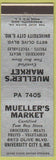 Matchbook Cover - Mueller's Market Grocery Tom Boy University City MO