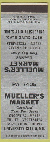 Matchbook Cover - Mueller's Market Grocery Tom Boy University City MO