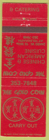 Matchbook Cover - The Gold Coin Chinese Restaurant Southfield MI