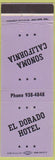 Matchbook Cover - El Dorado Hotel Sonoma CA purple WEAR