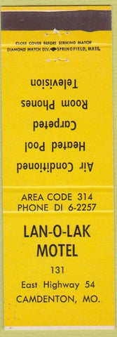 Matchbook Cover - Lan O Lak Motel Camdenton MO yellow