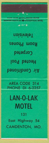 Matchbook Cover - Lan O Lak Motel Camdenton MO green