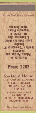 Matchbook Cover - Rockford House Rockford MN
